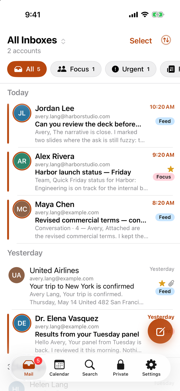 All Inboxes in SamtheCat Mail with every subject visible