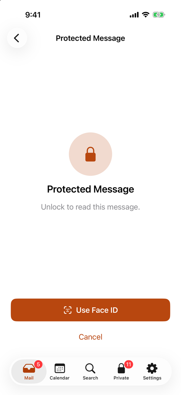 Face ID or passcode prompt to open a protected message